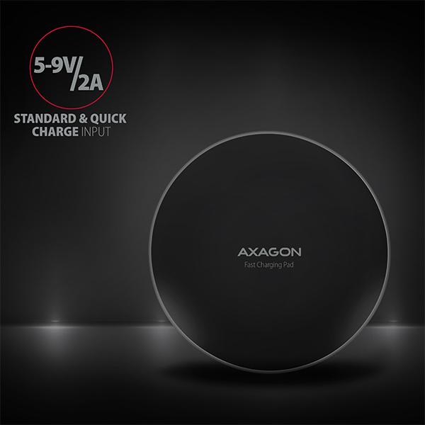 AXAGON WDC-P10T, tenká bezdrôtová rýchlonabíjačka, Qi 5/ 7.5/ 10W, micro USB 