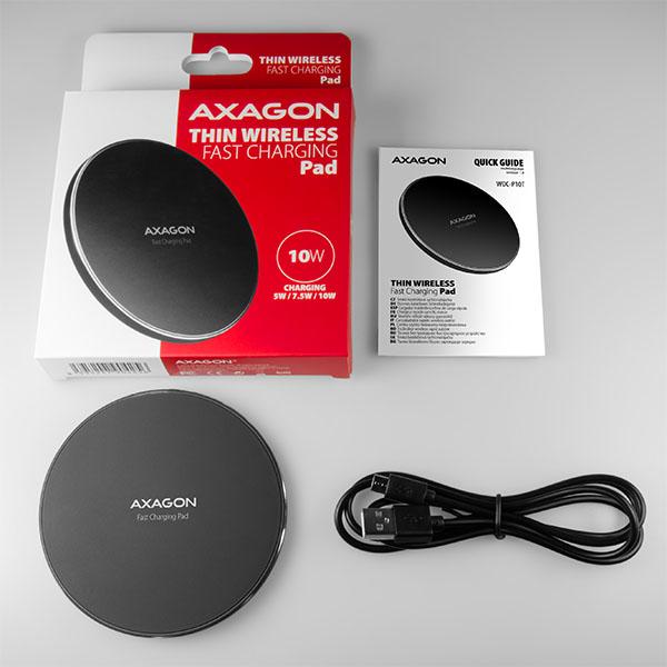 AXAGON WDC-P10T, tenká bezdrôtová rýchlonabíjačka, Qi 5/ 7.5/ 10W, micro USB 