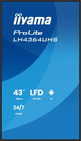 43" iiyama LH4364UHS-B1AG:VA, 4K UHD, Android, 24/ 7 