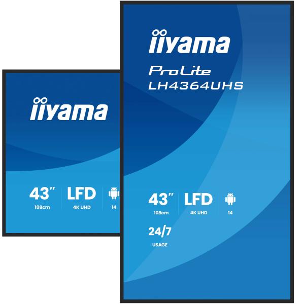 43" iiyama LH4364UHS-B1AG:VA, 4K UHD, Android, 24/ 7 