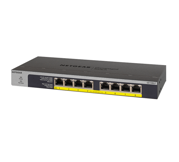NETGEAR 8-port 10/ 100/ 1000Mbps Gigabit Ethernet, Flexible PoE, GS108LP