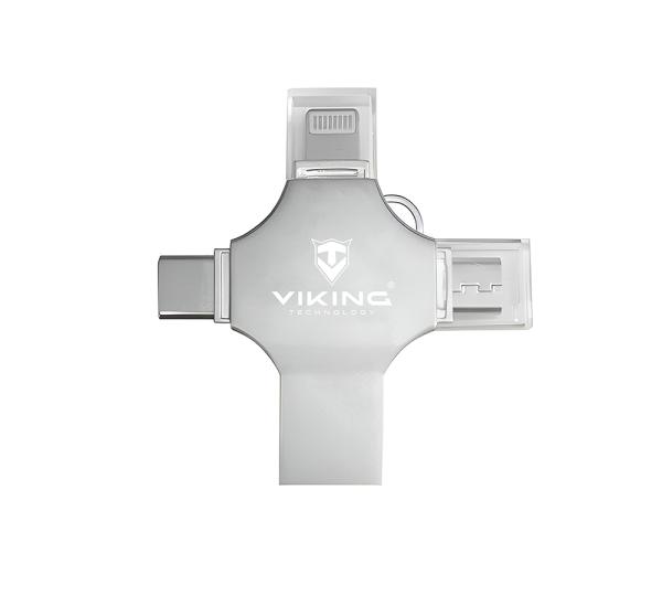 Viking 4v1/ Flash USB/ 16GB/ USB 3.0/ USB-A + USB-C/ + Adaptér/ Strieborná 