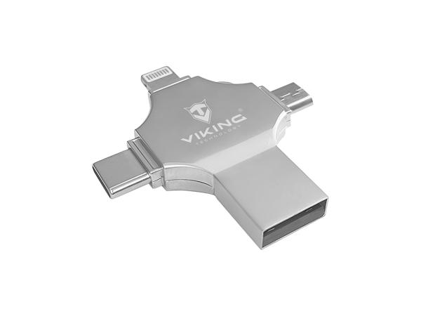 Viking 4v1/ Flash USB/ 16GB/ USB 3.0/ USB-A + USB-C/ + Adaptér/ Strieborná 