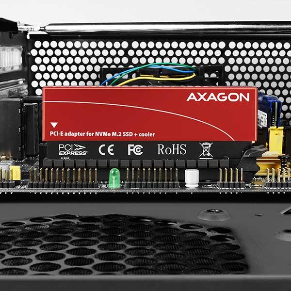 AXAGON PCEM2-S, PCIe x16 - M.2 NVMe M-key slot adaptér, kovový kryt pre pasívne chladenie 