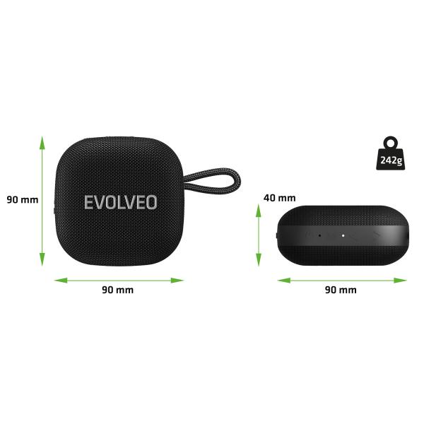 EVOLVEO TopSound, bezdrátový vodotěsný bluetooth reproduktor s rádiem, černý 