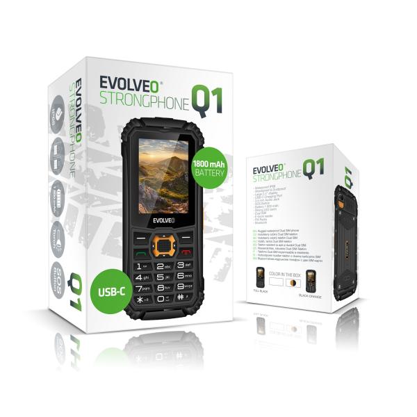 EVOLVEO StrongPhone Q1, vodotesný odolný Dual SIM telefón, čierno-oranžový 