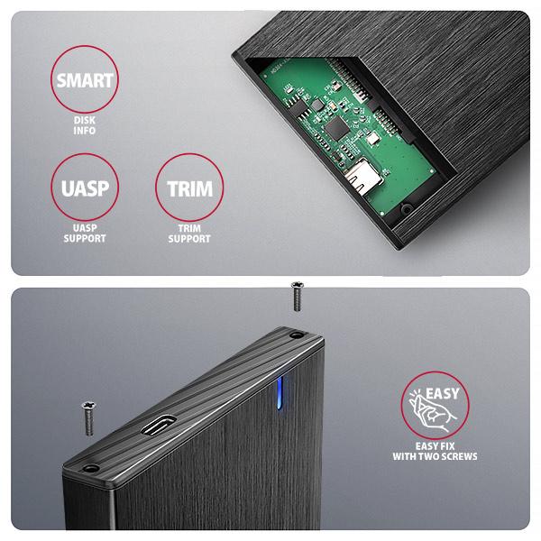 AXAGON EE25-XA6C, USB-C 5Gbps - SATA 6G, 2.5" kovový ALINE box 