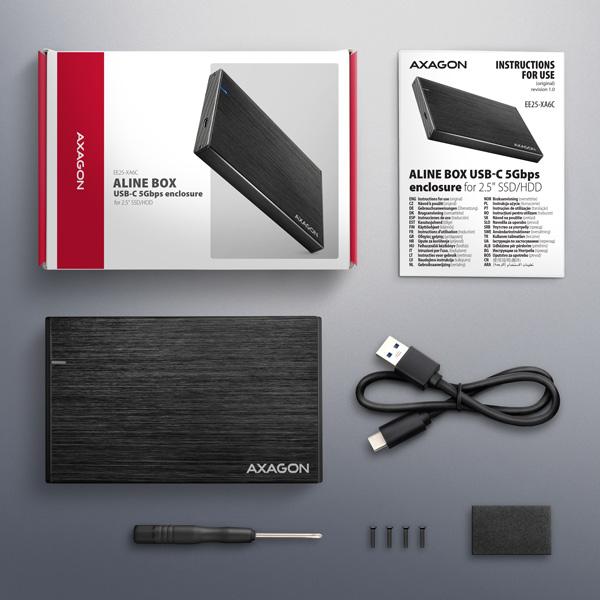 AXAGON EE25-XA6C, USB-C 5Gbps - SATA 6G, 2.5" kovový ALINE box 