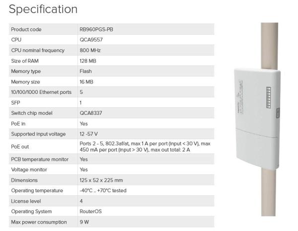 MIKROTIK RB960PGS-PB, 5xGB LAN, 1xSFP, 800MHz, 128RAM 