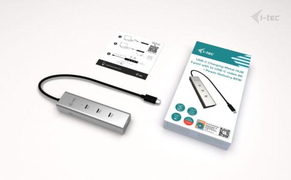 i-tec USB-C Charging Metal HUB 5port s USB-C video 8K, Power Delivery 85W 