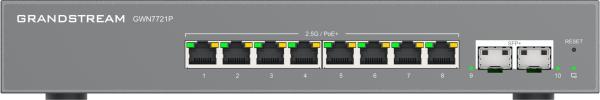 Grandstream GWN7721P L2 Lite managed switch, 8x 2.5GbE RJ45, 2x 10G SFP+, PoE/ PoE+ 