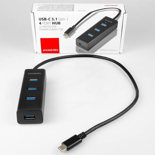 AXAGON HUE-S2C, 4x USB 3.0 CHARGING húb, micro USB napr. konektor, kábel USB-C 40cm 