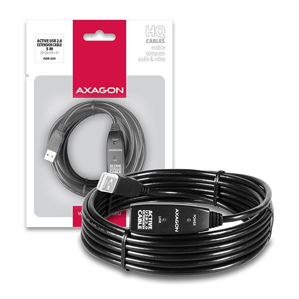 AXAGON ADR-205, USB 2.0 A-M -> A-F aktívny predlžovací / repeater kábel, 5m