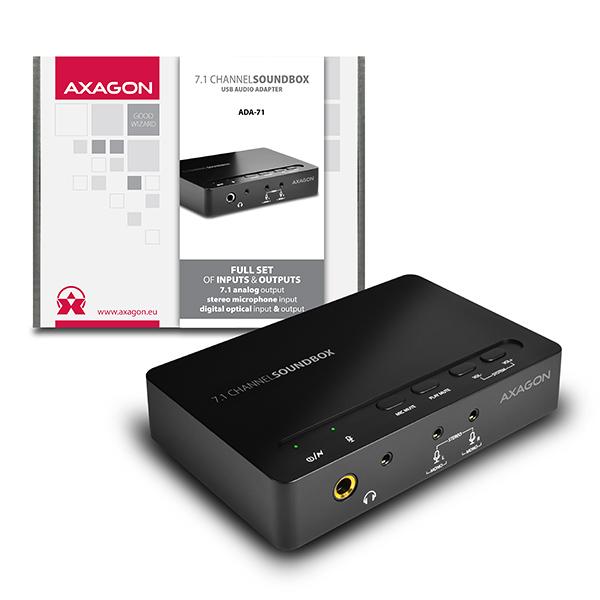 AXAGON ADA-71, USB2.0 - 7.1 audio SOUNDbox, SPDIF vstup/ výstup