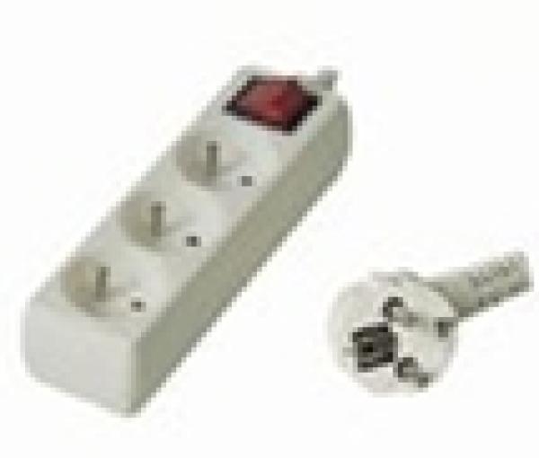Predlžovací prívod 230V, 3m, 3 zásuvky + vypínač