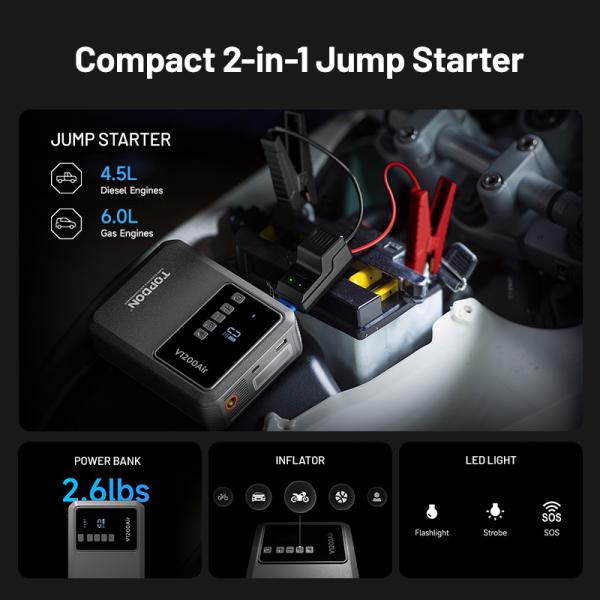 TOPDON Car Jump Starter Jump Surge V1200air/ 10000mAh/ 1200A/ 6, 0l benzín/ 4, 5l nafta 