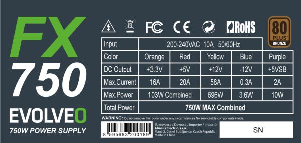 EVOLVEO FX 750, zdroj 750W ATX, 14cm, 80+, Bronze, 3YRW 