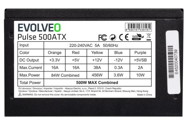 EVOLVEO Pulse 500, zdroj 500W, ATX, tichý, bulk, 3YRW 