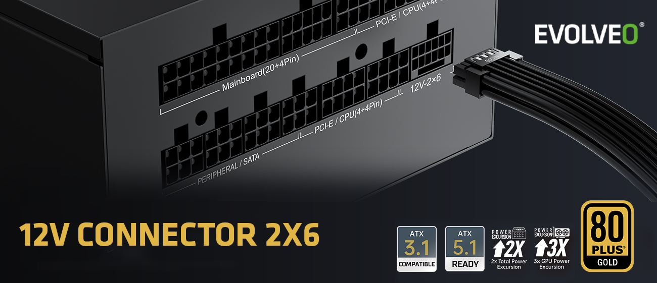 EVOLVEO G750, 750W, ATX3.1, 14cm, aPFC, 80+GOLD, 3YRW 