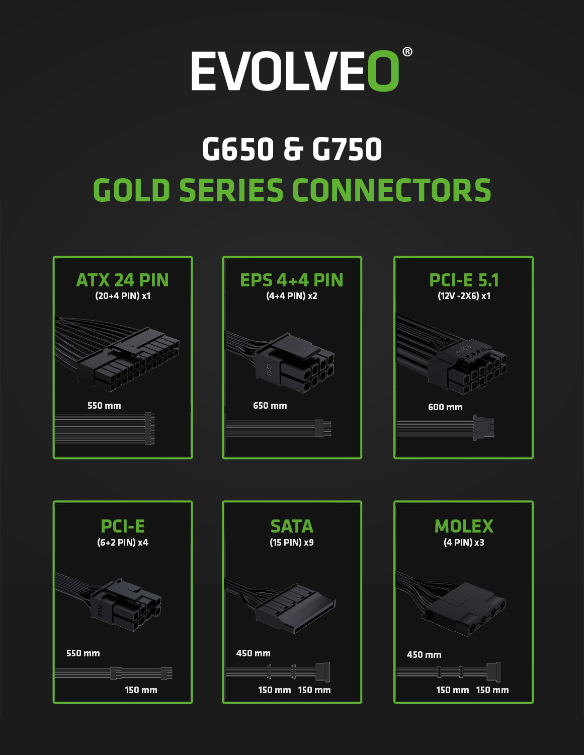 EVOLVEO G750, 750W, ATX3.1, 14cm, aPFC, 80+GOLD, 3YRW 
