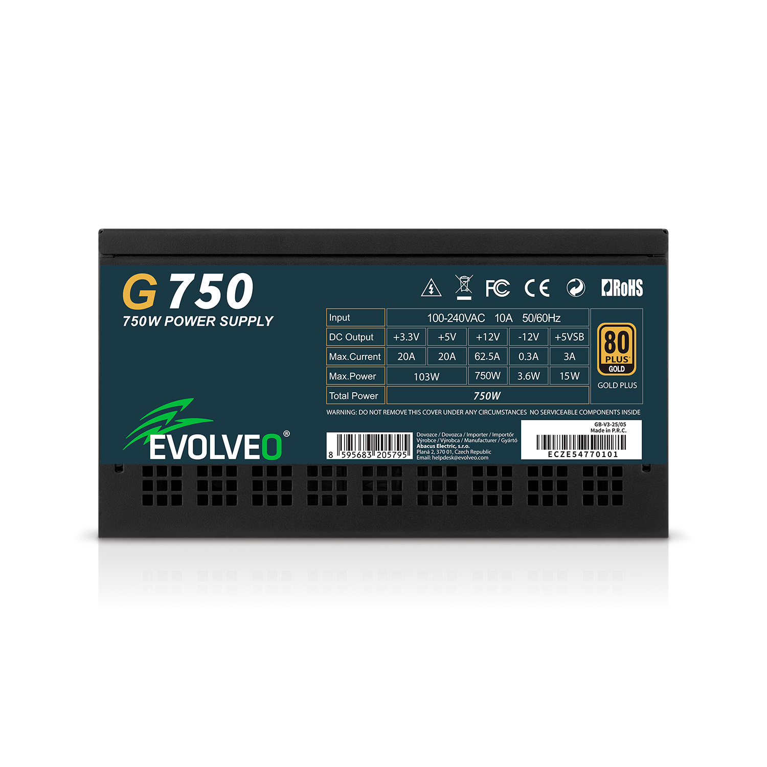 EVOLVEO G750, 750W, ATX3.1, 14cm, aPFC, 80+GOLD, 3YRW 
