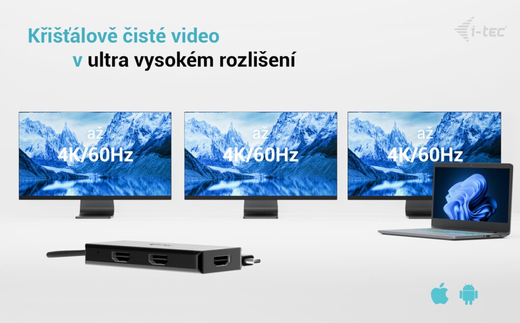 i-tec USB-C Triple 4K HDMI Video adaptér, Power Delivery 100W 