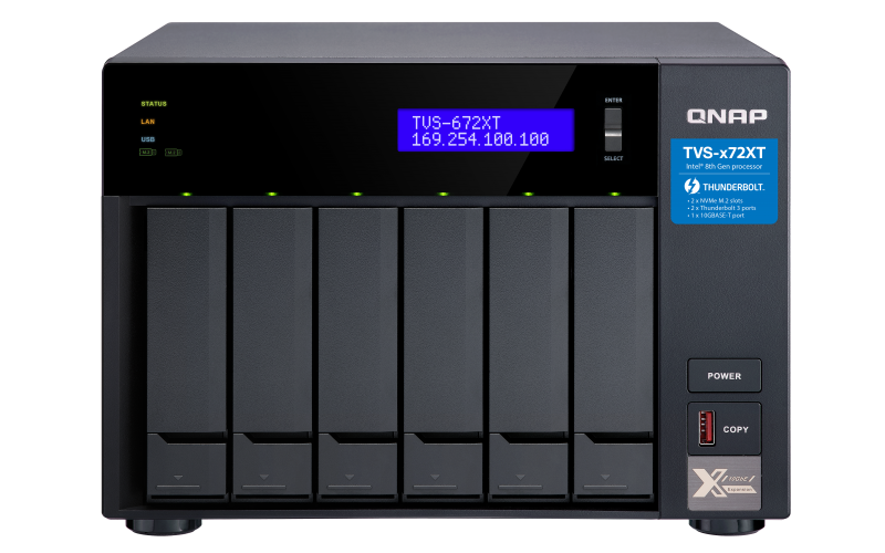 QNAP TVS-672XT-i3-8G (3, 1GHz  8GB RAM  6x SATA  2x M.2 NVMe slot  1x HDMI 4K  2x Thunderbolt 3)