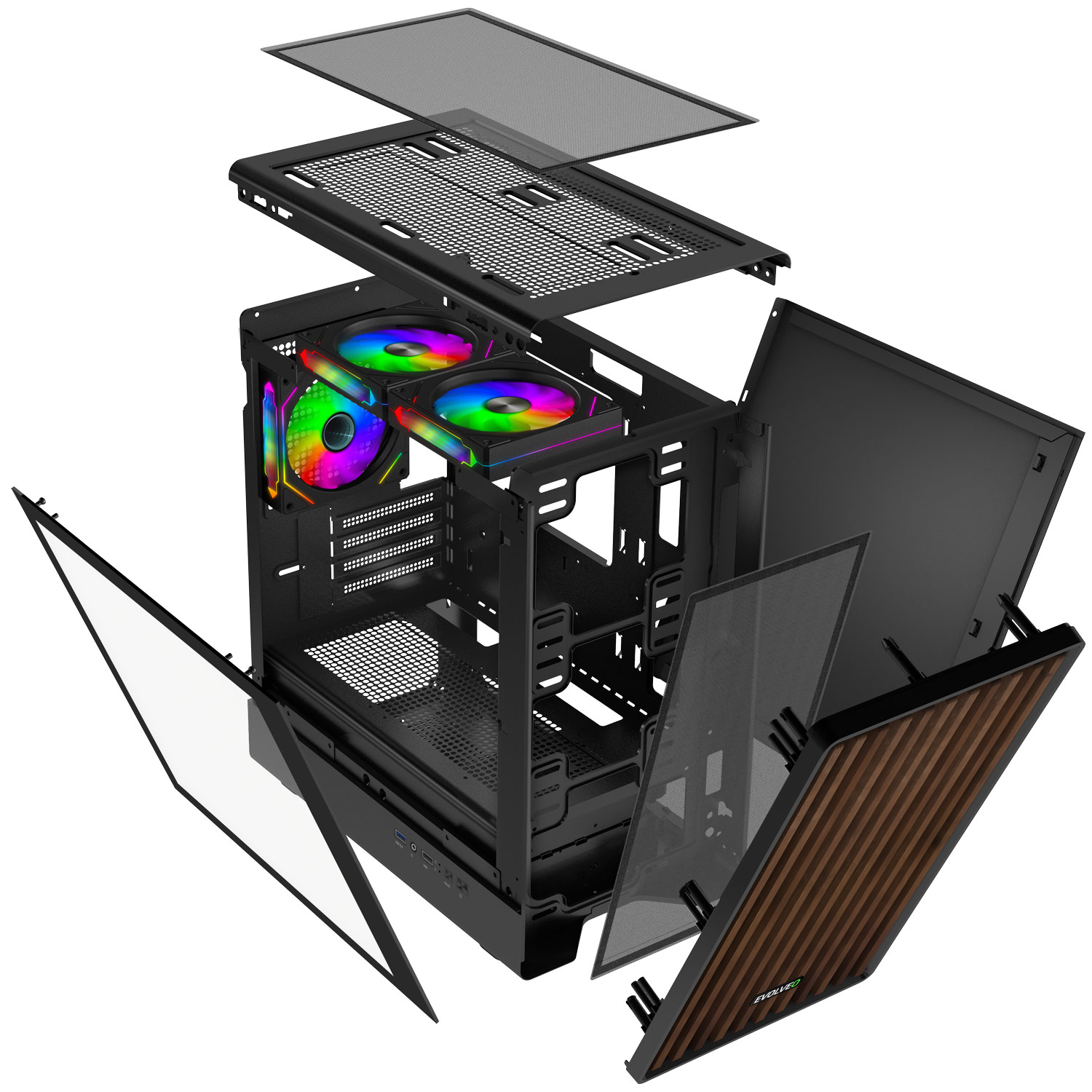 EVOLVEO Panthera, mATX/ 3x ARGB 120/ drevo+sklo 