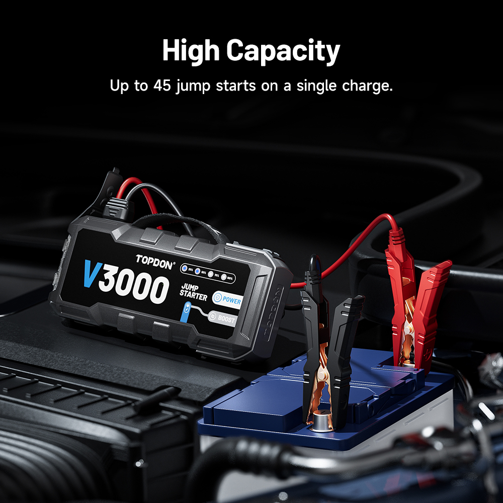 TOPDON Car Jump Starter V3000/ 3000A/ 12V vozidla/ 24000mAh/ 9l benzín/ 7l diesel/ LED svetlo | 