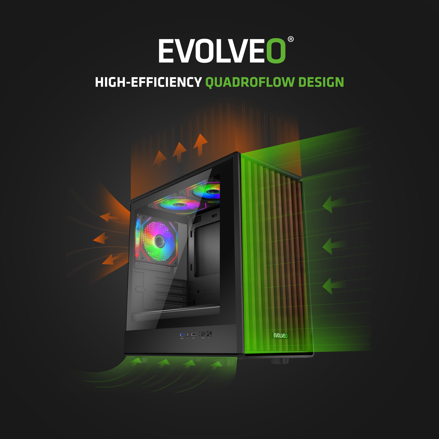 EVOLVEO Panthera, mATX/ 3x ARGB 120/ drevo+sklo 