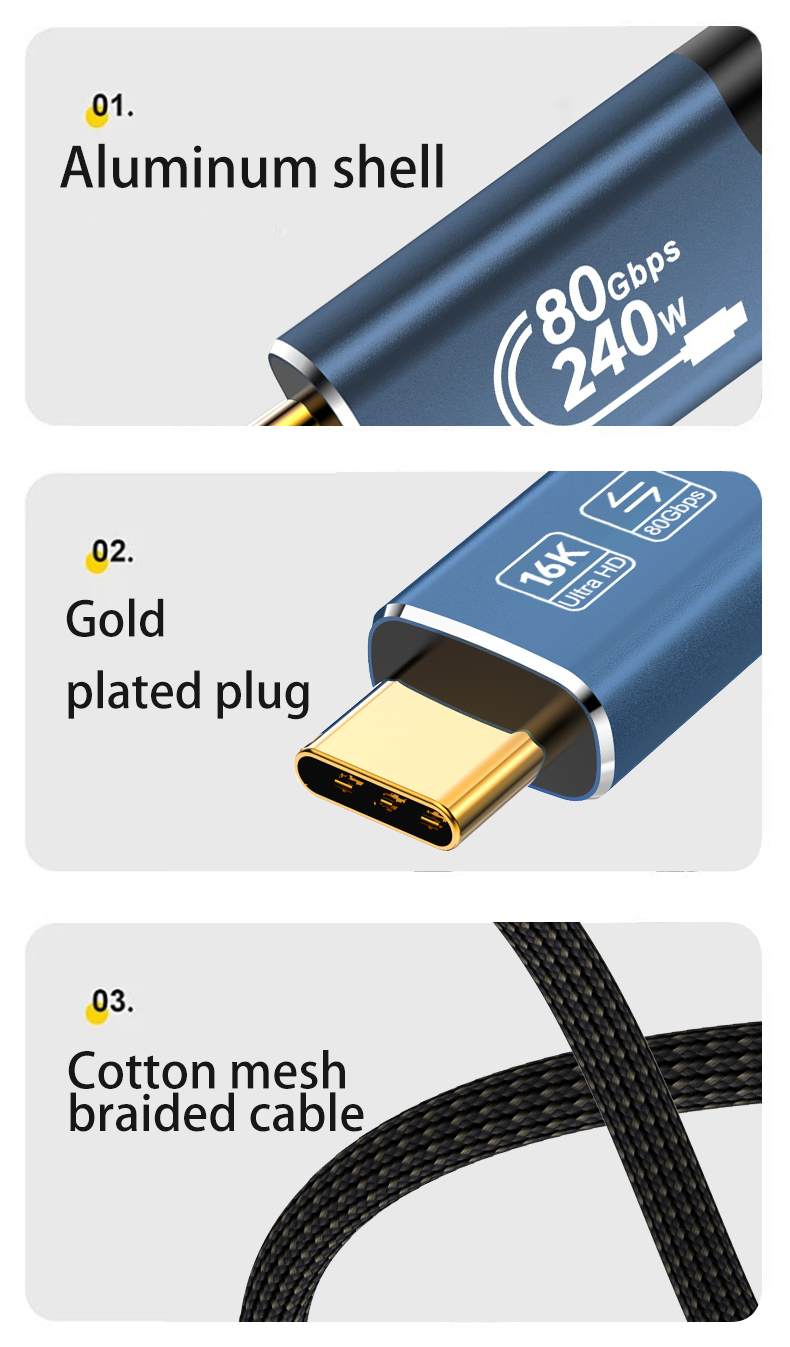 PremiumCord USB4™ Version2.0 80Gbps 16K@60Hz 240W Thunderbolt 3 a 4 kábel zahnutý 1, 2m 