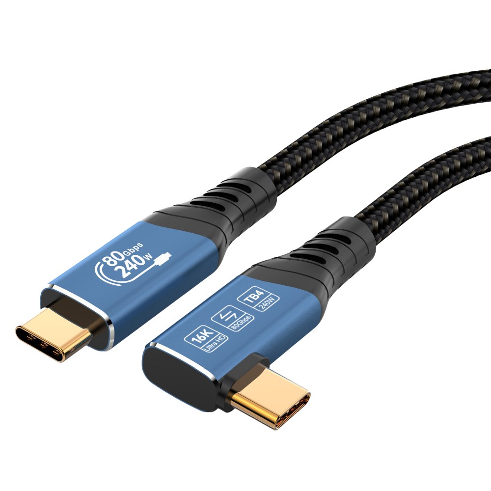 PremiumCord USB4™ Version2.0 80Gbps 16K@60Hz 240W Thunderbolt 3 a 4 kábel zahnutý 1, 2m 
