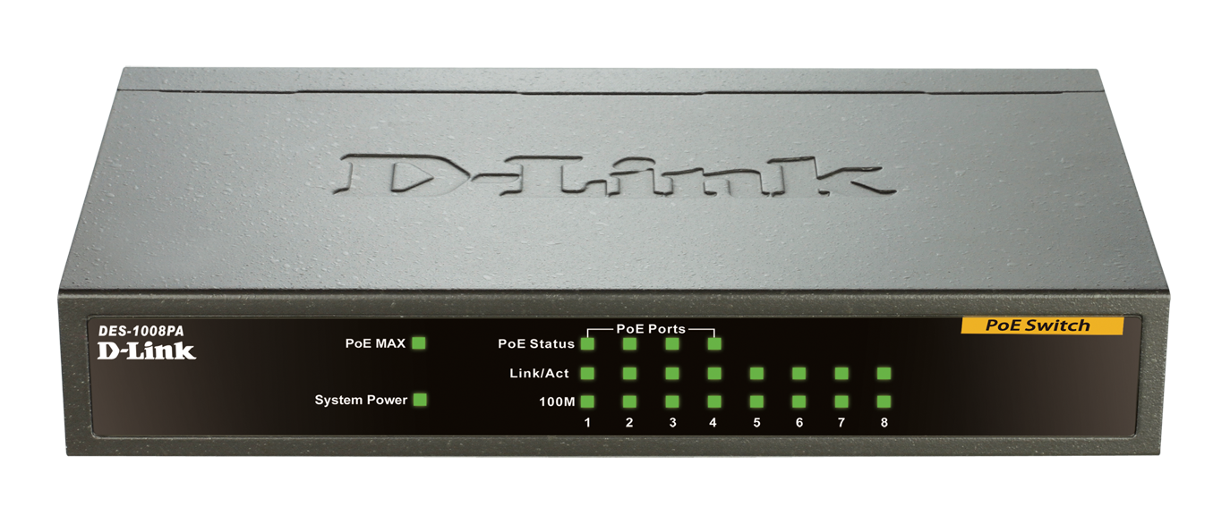 D-Link DES-1008PA 8x10/ 100 Desktop Switch, 4xPoE 