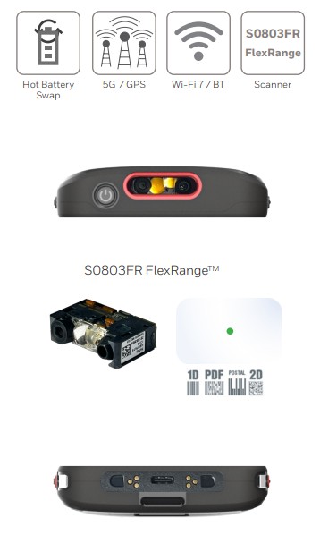 Honeywell CT70: WIFI7/ 6E, 8GB/ 128GB, FlexRange Engine-Green Laser, Extended Battery, GMS 