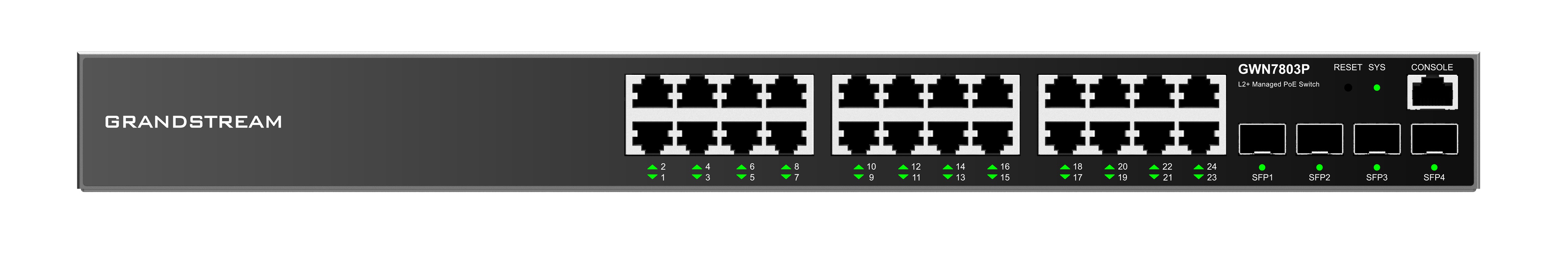 Grandstream GWN7803P L2+ Managed Network PoE Switch 24x 1Gb RJ45, 4x SFP, DHCP, QoS, VLAN 