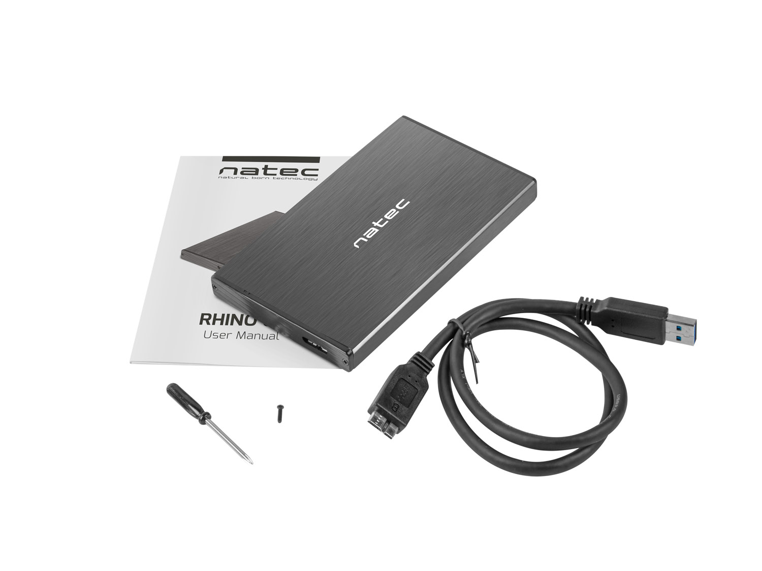 Externí box pro HDD 2, 5" USB 3.0 Natec Rhino Go, černý, hliníkové tělo 