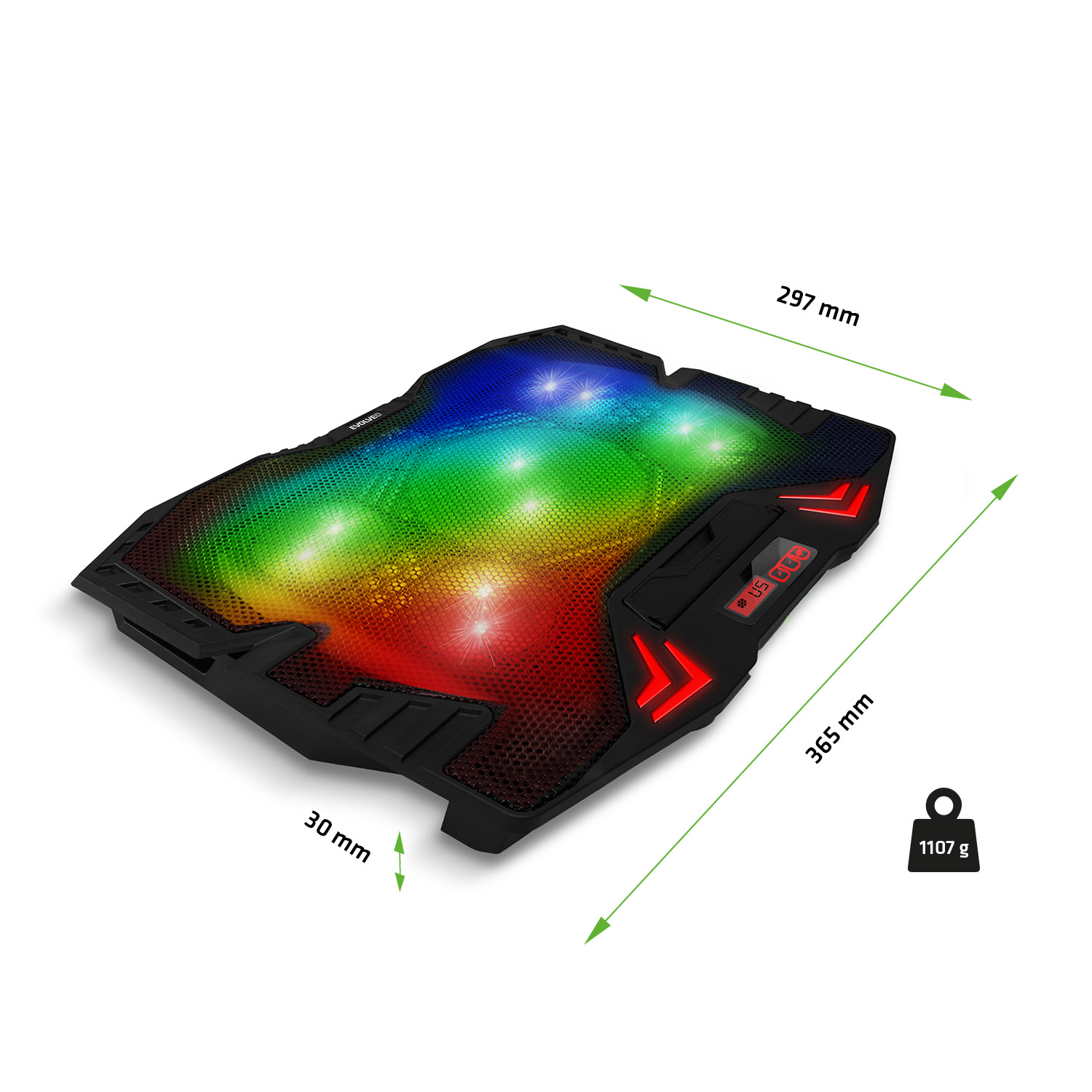 EVOLVEO Ania 5RGB, chladiaca podložka pre notebook, 5x ventilátor, RGB podsvietenie 