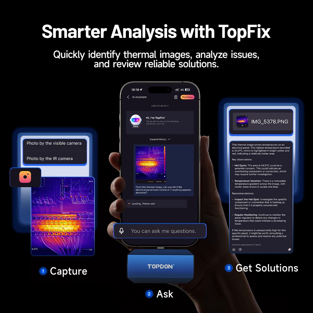 TOPDON termálna infrakamera TC001 Max/ AI asistent/ 512x384/ iOS/ Android/ Windows/ 1, 5MP/ USB-C 