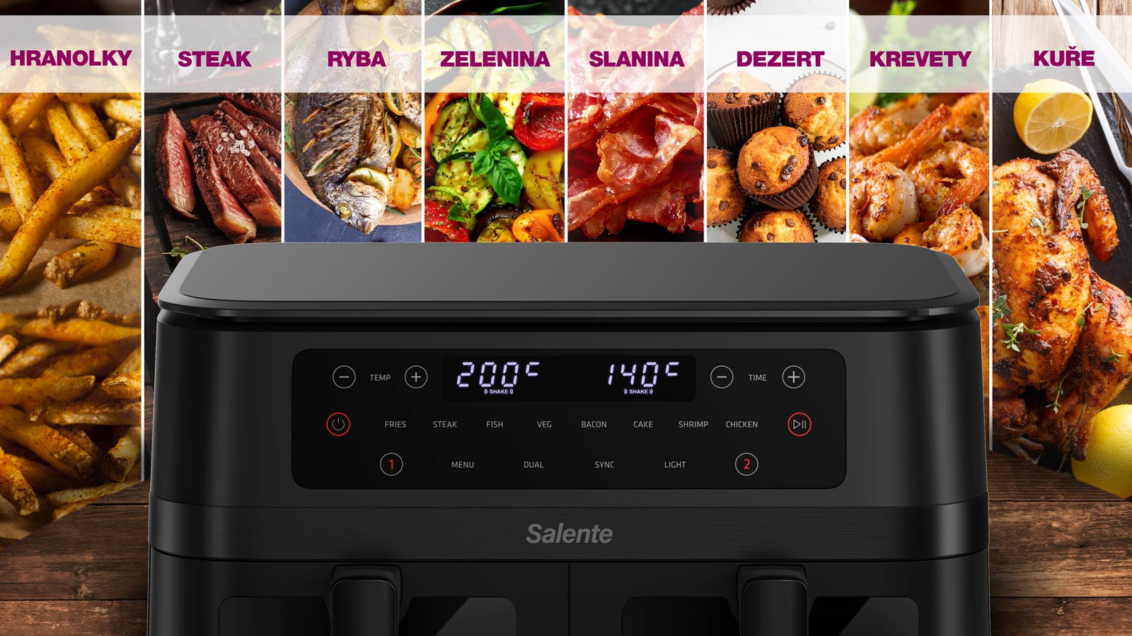 Salente DoubleAir, duálna teplovzdušná fritéza, 11 l, čierna 