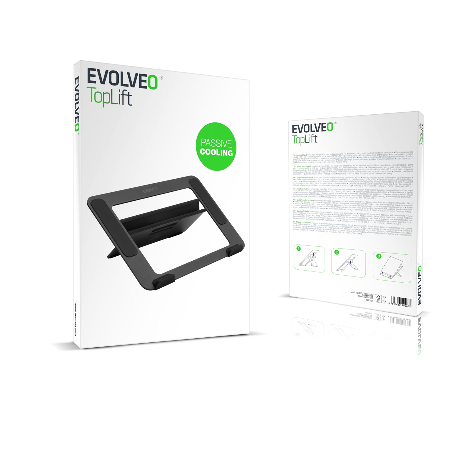 EVOLVEO TopLift, hliníkový podstavec pod notebook, čierny 