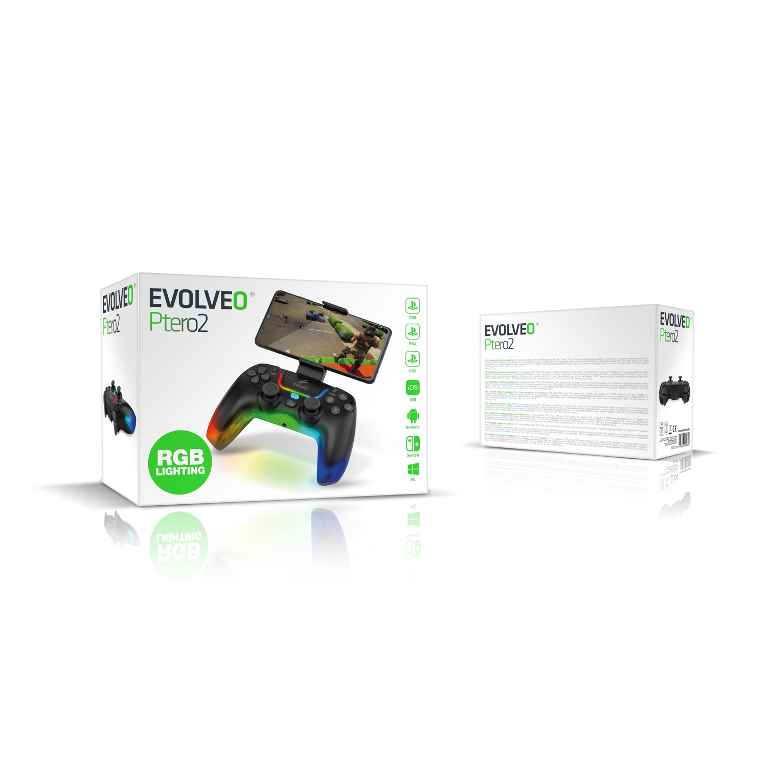 EVOLVEO Ptero2, bezdrôtový & drôtový gamepad pre PC, PS3/ 4/ 5, iOS, Android, Switch, čierny 