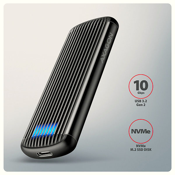 AXAGON EEM2-SC, USB-C 10Gbps externý box pre M.2 NVMe SSD, bezskrutkový, rebrovaný hliník 