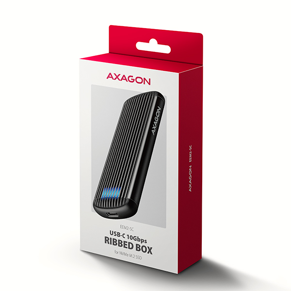 AXAGON EEM2-SC, USB-C 10Gbps externý box pre M.2 NVMe SSD, bezskrutkový, rebrovaný hliník 
