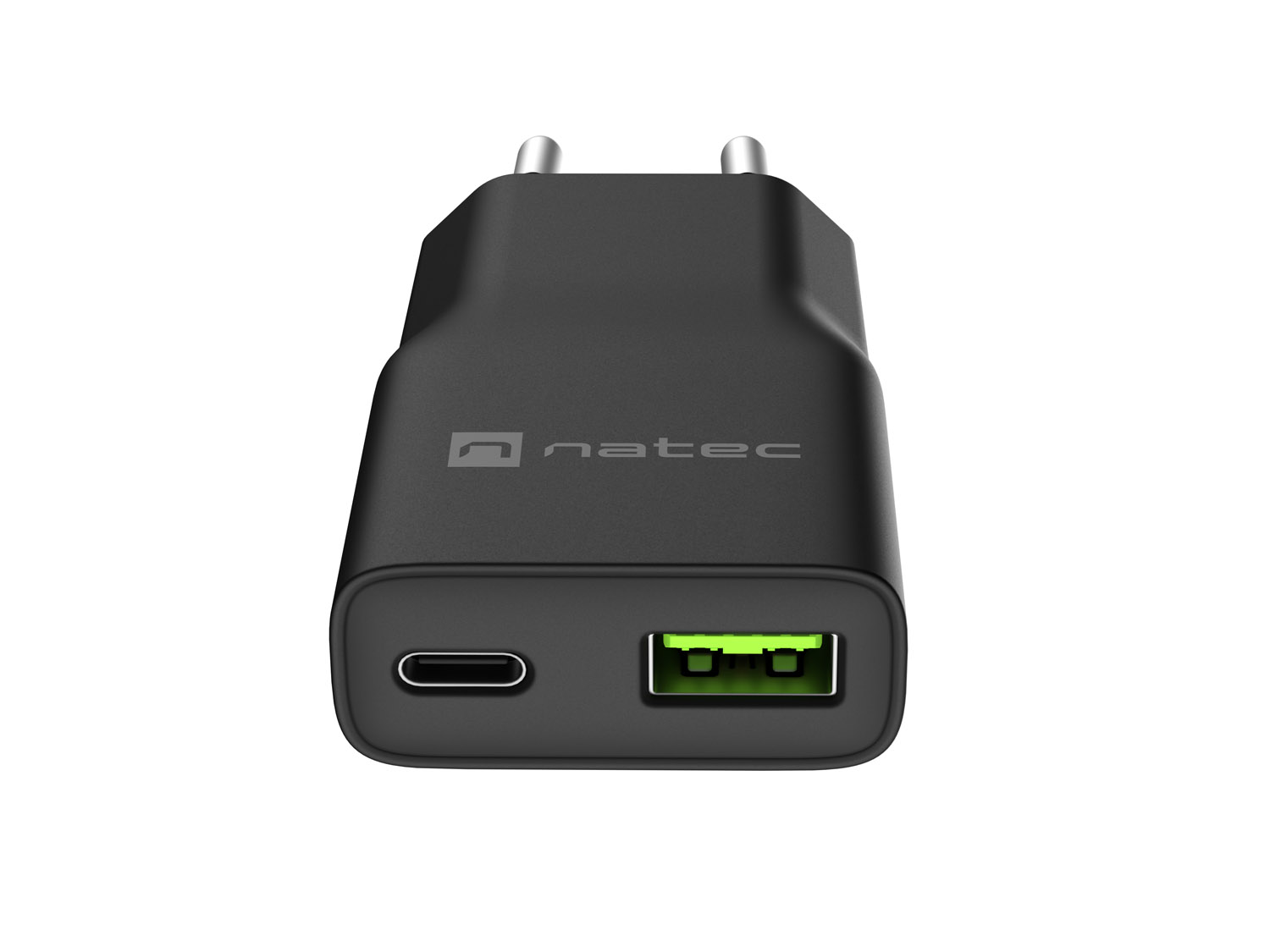 Univerzálna USB nabíjačka Natec RIBERA GaN SLIM, 20 W, 1X USB-A + 1X USB-C, Čierna 