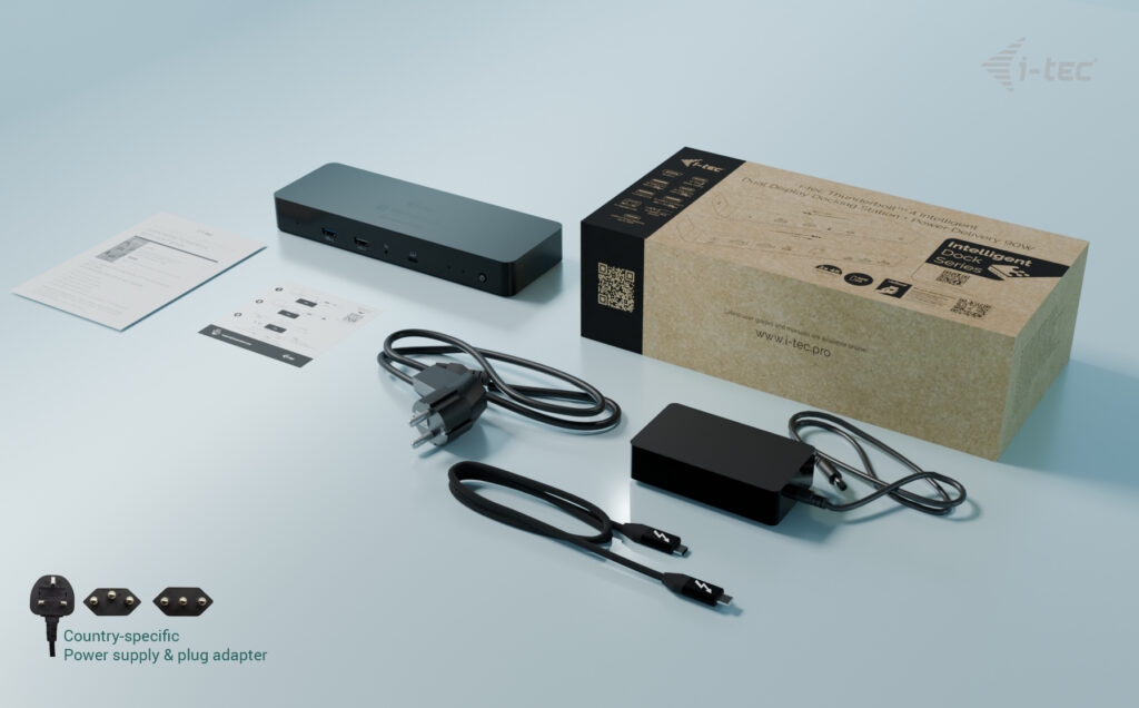 i-tec Thunderbolt 4 Intelligent Dual Display Docking Station, Power Delivery 90W 