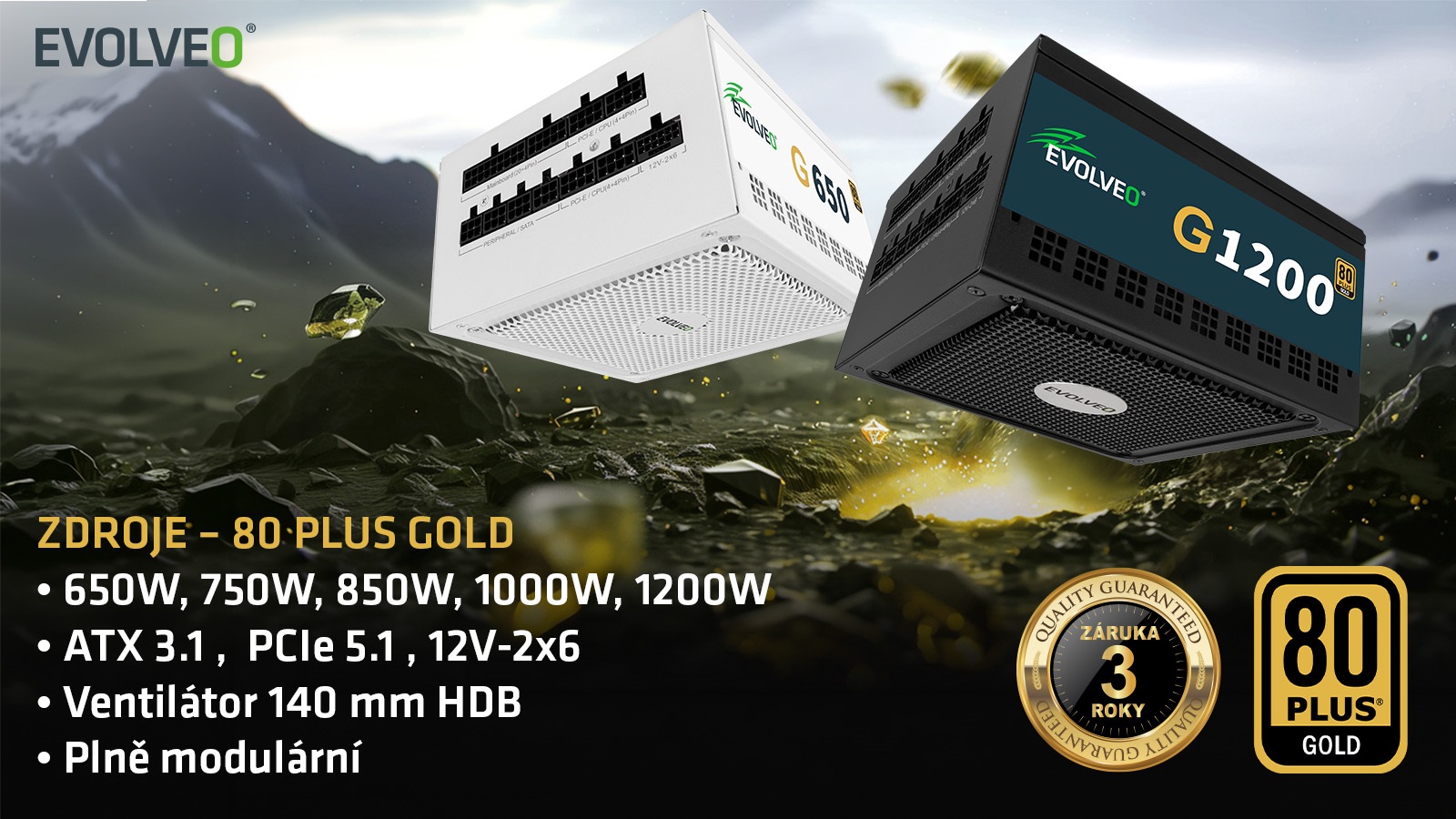 EVOLVEO G1200, 1200W/ ATX 3.1/ 80+ GOLD/ Modular 