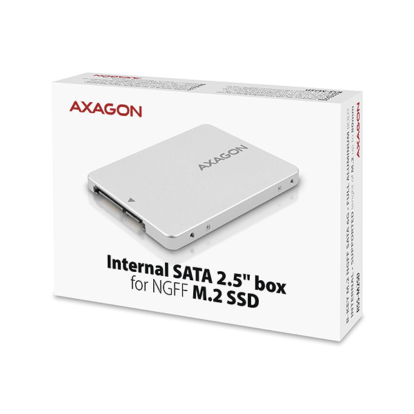 AXAGON RSS-M2SD, SATA - M.2 SATA SSD, interný 2.5" ALU box, strieborný 