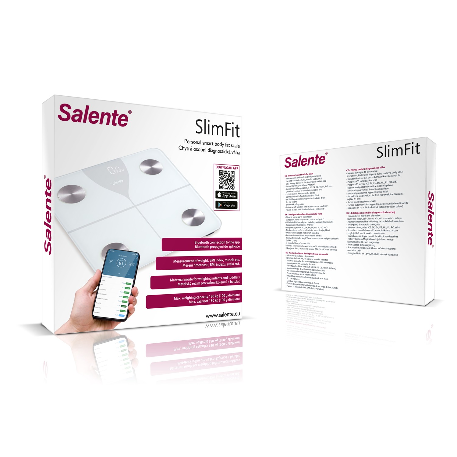 Salente SlimFit, múdra osobná diagnostická fitness váha, Bluetooth, biela 