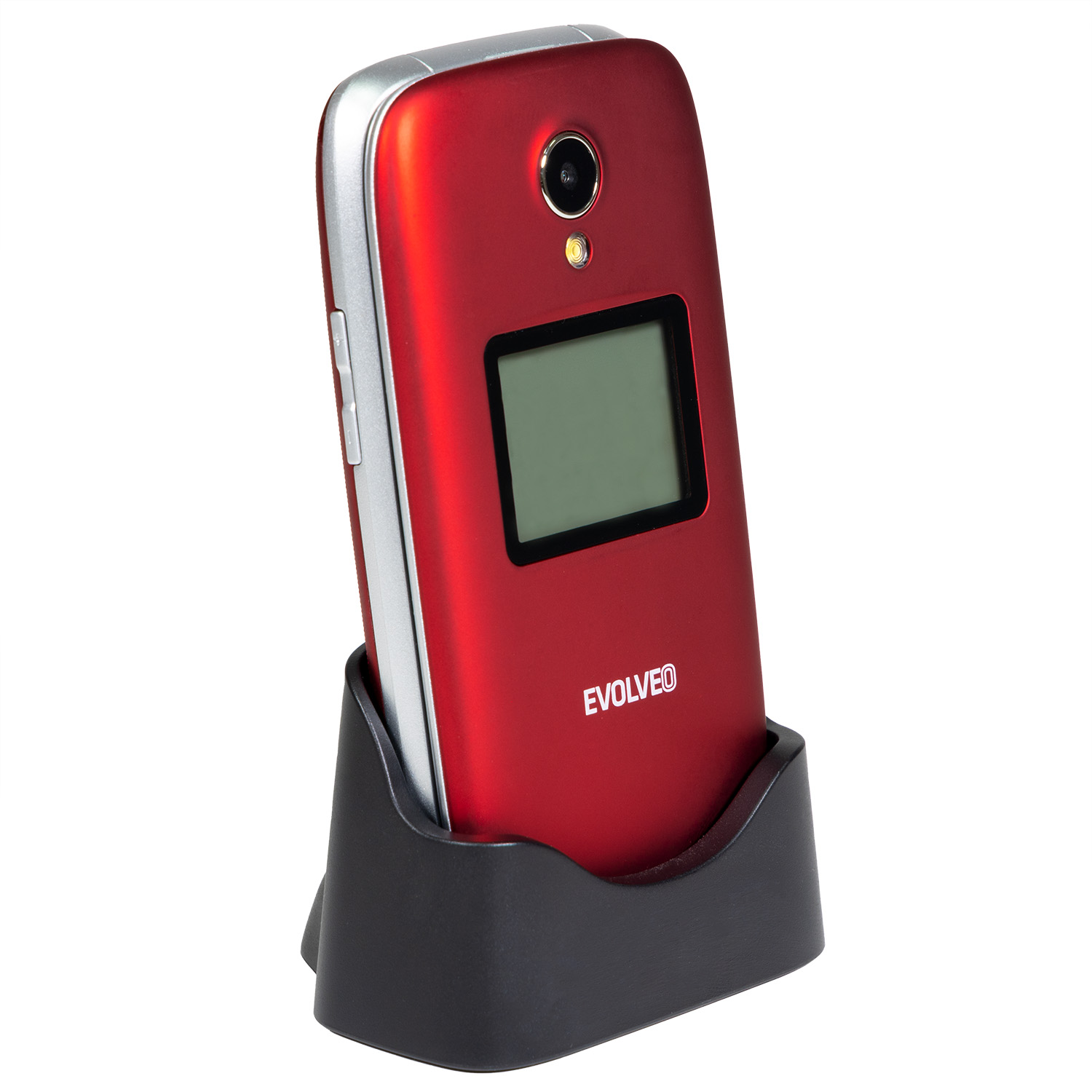 EVOLVEO EasyPhone FS, vyklápací telefón 2.8" pre seniorov s nabíjacím stojanom (červená farba) 