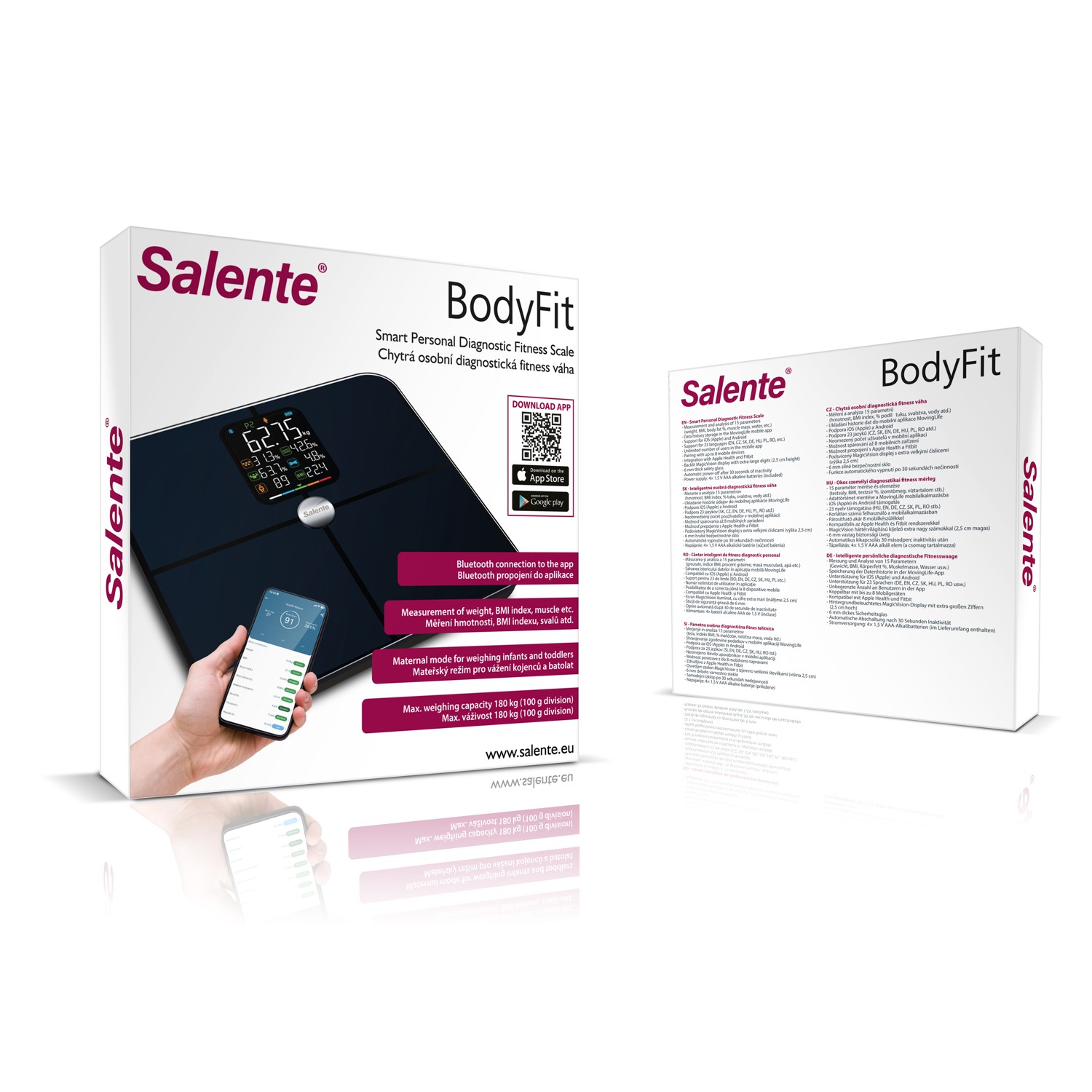 Salente BodyFit, múdra osobná diagnostická fitness váha, Bluetooth, čierna 